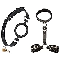 Bondage Restraints Kit Mouth Gag with Padlock Adjustable Oral Sex Sex Handcuffs Collar Neck to Wrist Sex Toy for Men Women Couple Game