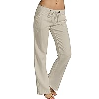 Women's Linen Blend Drawstring Plus Size Loose Fit Palazzo Pants 2024 Summer Lounge Trousers Wide Leg Sweatpants