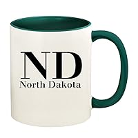 ND North Dakota - 11oz Ceramic Colored Handle and Inside Coffee Mug Cup, Green