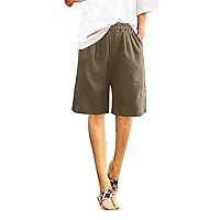 Womens Wide Leg Bermuda Shorts Comfy Cotton Linen Shorts Summer Beach Casual Short Loose Knee Length Shorts