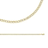 Cuban Chain Solid 14k Yellow White Gold Necklace Pave Curb Link Bevel Hollow Two Tone 3.4 mm 18 inch