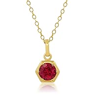 Nicole Miller Round Birthstone 14k Yellow Gold Plated or 925 Sterling Silver Necklace for Women – 18 Inch Chain with 6 mm Hexagon Gemstone Pendant Fine Jewelry