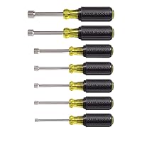 Klein Tools 631 Tool Set, Made in USA, Nut Driver Set w/Hex Nut Sizes 3/16, 1/4, 5/16, 11/32, 3/8, 7/16 and 1/2-Inch on 3-Inch Full Hollow Shaft, 7-Piece