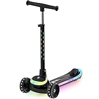 3-Wheel Light-Up Kids Scooter,Lights on Stem & Deck, 20 Different Light Patterns,Three Adjustable Heights,Lean to Steer, Balance Scooter for Ages 3-12