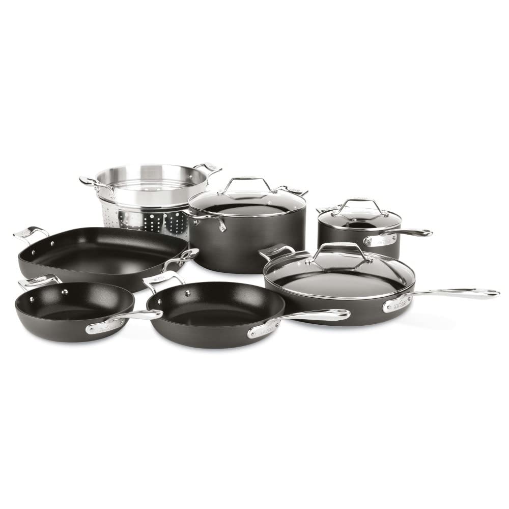 All-Clad Essentials Hard Anodized Nonstick Cookware Set 10 Piece Pots and Pans Black