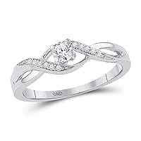The Diamond Deal 10kt White Gold Womens Round Diamond Solitaire Crossover Twist Promise Bridal Ring 1/6 Cttw