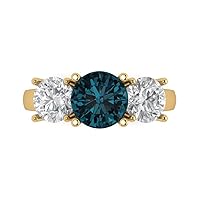 Clara Pucci 3.35 Round Cut Solitaire 3 stone Natural London Blue Topaz Statement Anniversary Promise Engagement ring 18K Yellow Gold