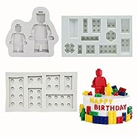 3pcs Building Bricks Robots Silicone Molds for DIY Fondant Candy Making Tools Chocolate Mold Desserts Ice Cube Gum Clay Biscuit Plaster Resin Cupcake Topper Cake Border Decor Moulds