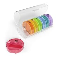 Weekly (7-Day) Pill Organizer, Vitamin and Medicine Box, Large Pop-out Compartments, 2 Times a Day, Rainbow Colors