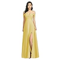 Loyeloy Off Shoulder Bridesmaid Dresses for Women Long Pleat Chiffon Aline Formal Party Dress with Slit LOY103