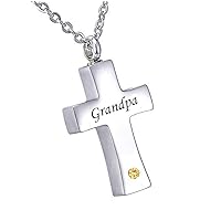 misyou Customized Stainless Steel Memorial November Birthstone Pendant Cremation Cross Pendant Keepsake Necklace （Grandpa）