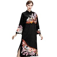 Summer Women Chinese Style Floral Dress Jacquard Embroidery Cheongsam Elegant Slim Lady A-Line Qipao Dress