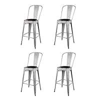 GIA High Back Armless Bar Chair with Faux Leather Seat, Antique White/Black, 4-Pack