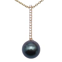 14K Gold Y-Necklace Tahitian Pearl Necklace 9.5mm Round Black Pearl Pendant