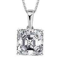 1.50 Carat Full White Asscher Cut Moissanite Pendant And Necklace With Chain For Women, Solitaire Propose And Promise Day Present For Girls In Solid 14K White Gold And 925 Sterling Silver