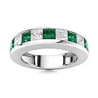 Emerald Square 4.00mm Half Eternity Band Ring | Sterling Silver 925 With Rhodium Plated | Channel Set Eternity Band For Girls And Woman's