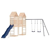 vidaXL Outdoor Playset Sturdy Solid Pine Wood - Double Swing Set & Slide - Multiple Activity Center - Kids Garden Playground