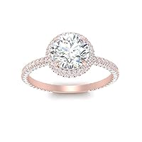 Choose Your Gemstone Round Double Halo French Pave Ring Rose Gold Plated Round Shape Double Halo Engagement Ring Matching Jewelry Wedding Jewelry Easy to Wear Gifts US Size 4 to 12