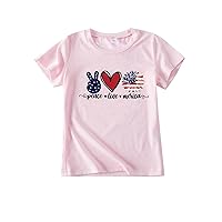 Patriotic Shirts for Kids Girls Toddler Tops Short Sleeve Scoop Neck Tops Graphic Tees Independent's Day