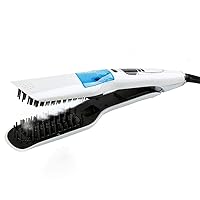Professional Steam Straightener Comb Brush, Electric Straight Hair Ceramic Hair Iron, Hair Straightening Brush Steam Comb for Long & Short Hair, White