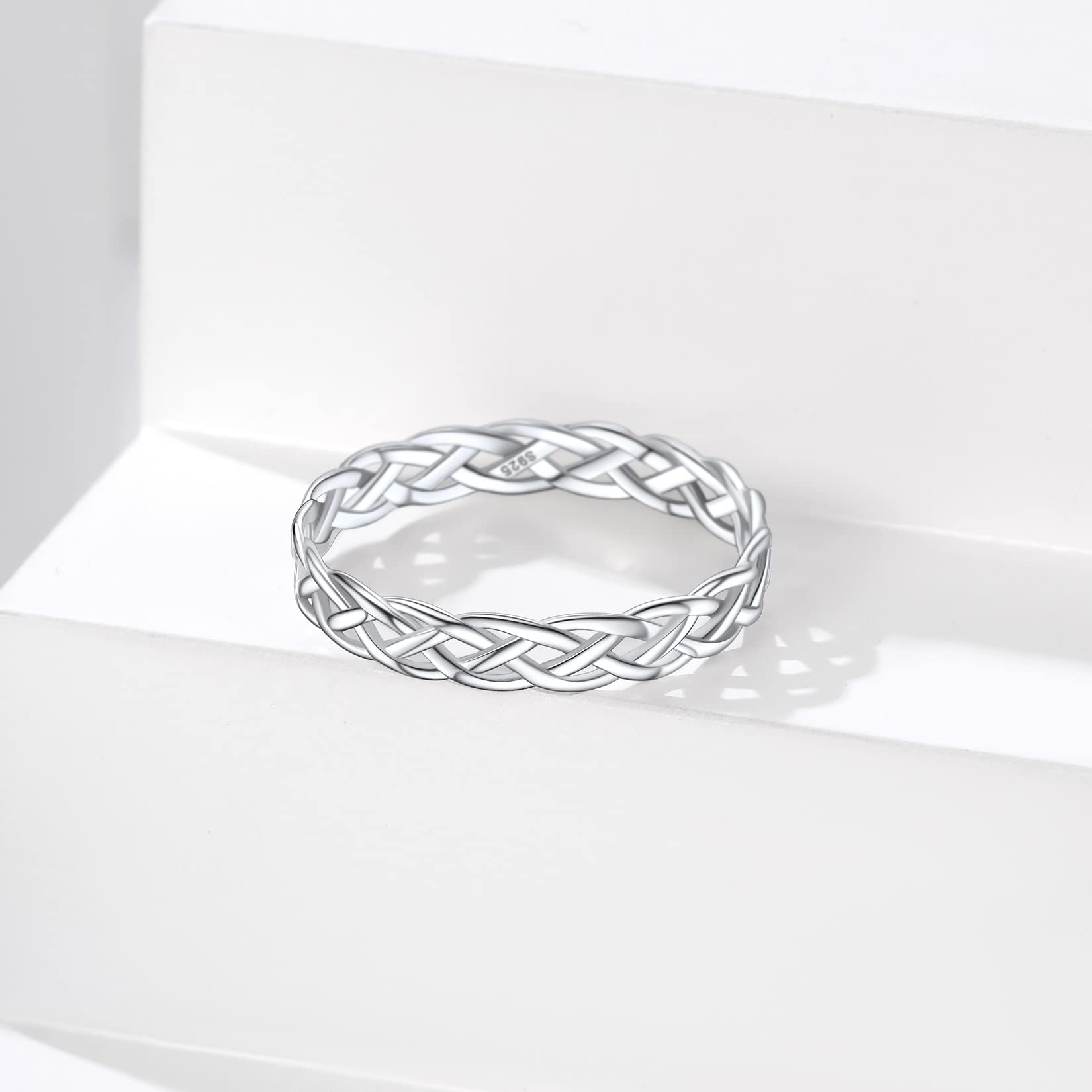 Silvora Sterling Silver Sturdy Celtic Knot/Cuban Link Chain Rings for Women Men Vintage Eternity Band Ring Jewelry Size 4-12