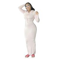Womens Sexy Long Sleeve Solid Color Hoodie Stretch Slim Long Dress Casual Dress