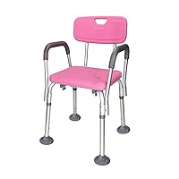 Bathroom Stool,Bath Chair,Shower Bench with Back Padded Seat Lightweight Height Adjustable Shower Chair for Elderly Disabled Shower Stool Bathroom Seat Height Adjustment,Pink,Sucti