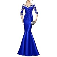Women's Mermaid Long Bridesmaid Dres with Half Sleeves Evening Party Dress