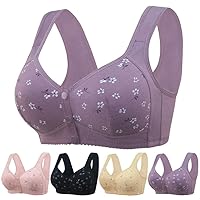 Front Closure Bras for Women, Full Support Daisy Bra for Older Women Wide Back Large Size No Underwire Comfort Bras