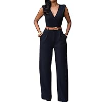 Pink Queen Jumpsuits for Women Dressy V Neck Sleeveless Wide Leg Long Pants Rompers