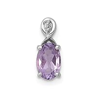 925 Sterling Silver Polished Prong set Open back Rhodium Plated Diamond and Amethyst Oval Pendant Necklace Jewelry Gifts for Women
