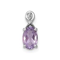 925 Sterling Silver Polished Prong set Open back Rhodium Plated Diamond and Amethyst Oval Pendant Necklace Jewelry for Women