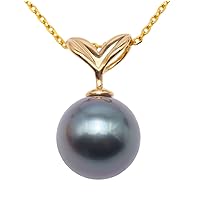 JYX Pearl Necklace 18K Gold 11mm Round South Sea/Tahitian Pearl Pendant Necklace 18