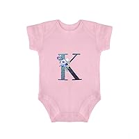 Custom Newborn Outfit Floral Monogram Letter K Blue Ink Word Baby Romper Monogram Letters Baby Gift Baby Clothing 18months