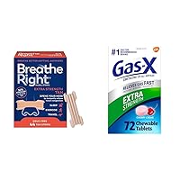 Breathe Right Extra Strength 44Ct Tan Nasal Strips & Gas-X Extra Strength 125mg Simethicone 72Ct Cherry Chewable Gas Relief Tablets Bundle
