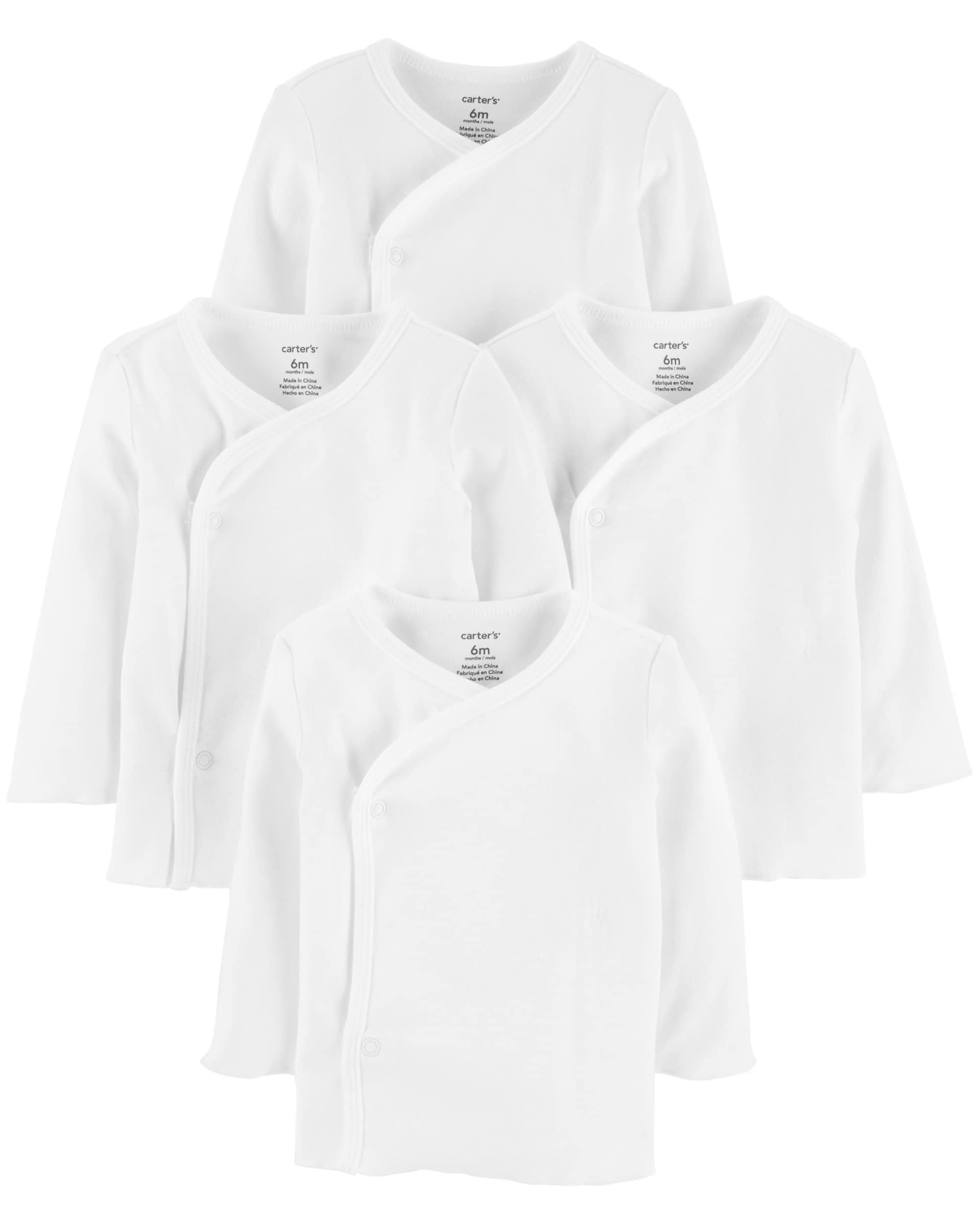 Carter's Unisex 4 Pack Long Sleeve Side Snap Mitten Cuff Shirt