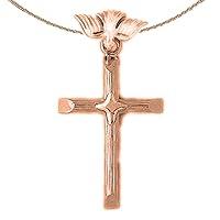 Cross With Dove Necklace | 14K Rose Gold Cross With Dove Pendant with 18