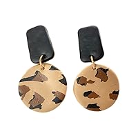 Vintage Polymer Clay Leopard Print Dangle Earrings Mottled Geometric Drop Earrings for Women Girls Ladies Statement Handmade Jewelry