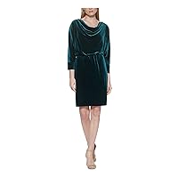 Jessica Howard Womens Green Stretch 3/4 Sleeve Cowl Neck Above The Knee Party Sheath Dress 8