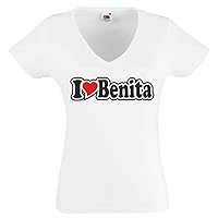 Black Dragon T-Shirt Women V-Neck - I Love with Heart - Party Name Carnival - I Love Benita
