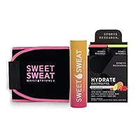 Sports Research Sweet Sweat Waist Trimmer Black/Pink Logo (Size - Small), Multi Flavor Hydrate Electrolytes (16x Pack) and Tropical Scent Workout Enhancer Roll-On Gel Stick