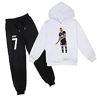 Mbappe Graphic Hoodie with Soft Pants Outfits Youth Hooded Sweatshirts Set-Casual Pullover Tops Suit for Little Kids