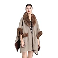 Women Faux Fur Shawl Coat Winter Cardigan Warm Overcoat Cloak