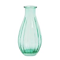 Talking Tables Green Glass Bud Vase for Flowers | Small Ribbed Narrow Necked Bottles for Home Decor, Arrangements, Wedding Centrepieces for Table Decorations, Windowsill, Boho-BUDVASE-GRN