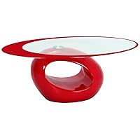 Fab Glass and Mirror CTR-FAB30000 Oval Glass Coffee Table, 43.5 in x 25.5 in x 16 in, Red