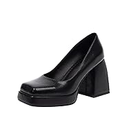 Womens High Heel Square Toe Platform Pumps Chunky Heels Slip on Sandals for Prom Evening Party