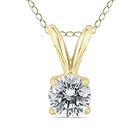 1/2 Carat (J-K Color, SI1-SI2 Clarity) AGS Certified Round Diamond Solitaire Pendant in 14K Yellow Gold