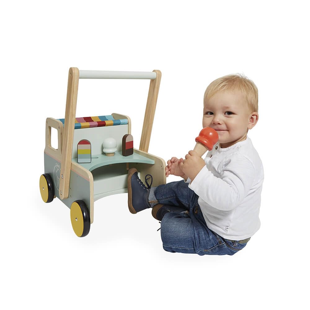 Janod - Janod - Wooden Pull-Along Ice Cream Cart/Trolley - 4 Ice Creams Included - Silent Wheels - Anti-Tip System - FSC-Certified - Water-Based Paint - 1 Year , J08049