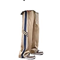 Street Striped Colors Casual Pants Elastic Waist Drawstring Pockets Straight Trousers