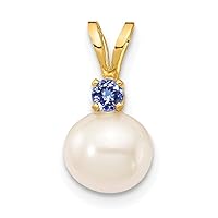 14k Gold 7 7.5mm White Round Freshwater Cultured Pearl Tanzanite Pendant Necklaces Jewelry for Women